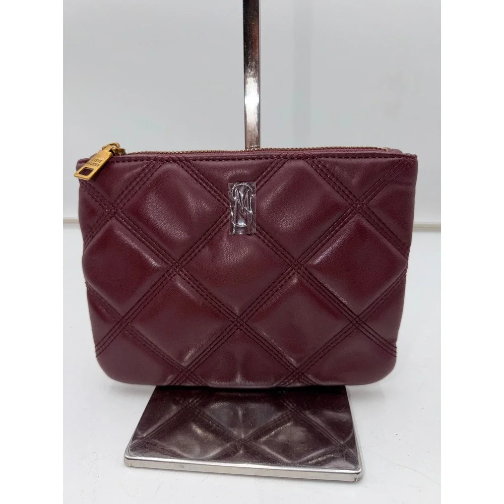 Steve Madden Burgundy Quilted Pouch Diamond Stitch Gold Hardware Clutch Bag